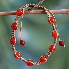 Cotton and Carnelian Artisan Crafted Shambhala Bracelet