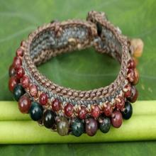 Crocheted Wristband Bracelet with Labradorite and Jasper