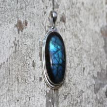  Dark Blue Labradorite Pendant Bezel set in .950 Fine Sterling Silver, Hand Selected Semi Precious Gemstone Jewelry, Multi Color.