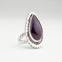 Dark Purple Amethyst gemstone ring in Sterling Silver - Size 8 - February birthstone purple ring with beaded border