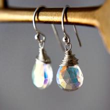Drop Earrings, Gemstone Earrings, Mystic Quartz, Unicorn Tears, Sterling Silver, Wire Wrapped, Crystal Earrings, Crystal Jewelry