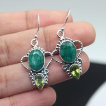 Emerald, Peridot Earrings, Sterling Silver Earrings, Gemstone Earrings.