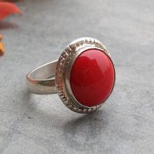 Ethnic ring - Red coral ring - Artisan ring - Round ring - Custom ring - Gemstone ring - Sterling silver - Gift for her