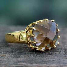 Faceted 4 Ct Smoky Quartz and Vermeil Ring from India