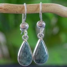 Fair Trade Sterling Silver Dangle Jade Earrings, 'Pale Green Tears'