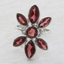 Garnet and Sterling Silver Floral Cocktail Ring
