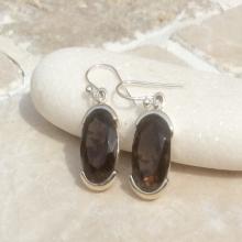 Gemstone Drop Earrings, Smokey Quartz Earrings, Gemstone Oval Stone Earrings, Brown Gemstone Earrings, Smokey Quartz Silver Earrings