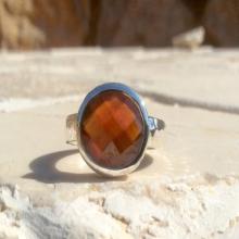 Gemstone Ring, Garnet Hammered Silver Ring, OOAK Ring, Gemstone Silver Ring, Oval Stone Garnet Gemstone Ring