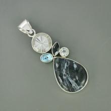 Genuine Durango Jasper, Clear Crystal, Blue Topaz Gemstone Pendant, 925 Sterling Silver Jewelry, Bezel Set Handmade Pendant Jewelry