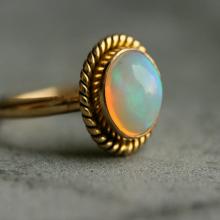 Gold Opal ring - Natural Opal Ring - Engagement ring - Artisan ring - October birthstone Bezel ring