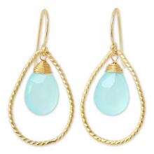 Gold Plated Chalcedony Dangle Earrings, 'Empress'