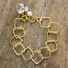 Gold Plated Cultured Pearl Moonstone Quartz Bracelet