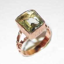 Green Amethyst Ring - Bezel Set Ring - Handmade Ring - Rose Gold Plated Ring - Gemstone Jewelry - Green Stone Ring - Gemstone Gold Ring