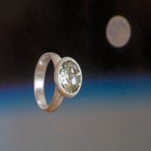 Green Amethyst Ring - Large Round Amethyst set in Sterling Silver - Green Gemstone Ring