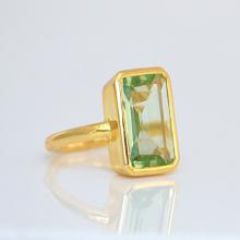 Green Amethyst ring - rectangle ring, gemstone ring gold, stacking ring, bezel set ring, February Birthstone, gift for her, amethyst jewelry