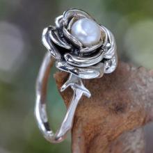 Hand Crafted Sterling Silver and Pearl Flower Ring