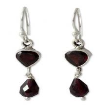 Handcrafted Sterling Silver and Garnet Earrings, 'Fire of Love'