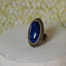 Handmade Lapis Blue Ring Blue Howlite Gemstone Ring Antiqued Gold Ring