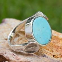 Handmade Sterling Silver Turquoise and Obsidian Ring