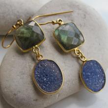 Labradorite Druzy Earring- Gemstone Earring- Labradorite Earring- Statement Earring- Blue Gemstone Earring- Quartz Earring- Top