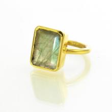 Labradorite Ring - Gold Gemstone Ring - Emerald Cut Ring - Bezel Set Ring - Statement Ring - Stacking Ring