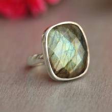 Labradorite Ring - Square ring - Bezel ring - Gemstone ring - Sterling silver ring - Nebula ring