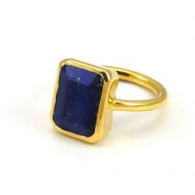 Lapis Ring - Emerald Cut Ring - Bezel set ring - Birthstone Ring - Gold Ring - Gemstone Ring - Stacking Ring - Bridesmaid Ring