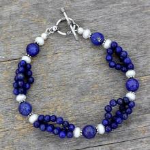 Lapis lazuli and pearl beaded bracelet