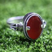 Men's Unique Sterling Silver and Carnelian Ring, 'Dragon Eye'