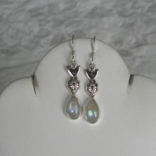 Moonstone Earrings Handmade Dangling Rainbow Gemstone Earrings  Sterling Silver Earrings  Women's Moonstone Jewelry Bridal