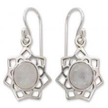 Moonstone dangle earrings, 'Star of Gujurat'