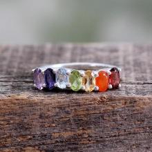 Multi Gemstone Sterling Silver Ring Chakra Jewelry