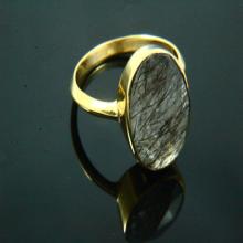 Natural Black Rutile Ring, Handmade Ring, Black Rutile Jewelry, Gemstone Ring, 14K Gold Plated, Gold Ring, Gemstone Jewelry, Natural stone