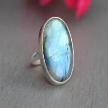 Natural Labradorite ring - Oval ring - Bezel ring - Rings for women - Gemstone ring - Sterling silver