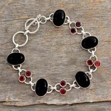 Onyx and Garnet Bracelet  Silver Jewelry