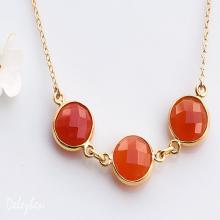 Orange Carnelian Necklace - Three stone necklace - Bezel Gemstone Connecters - Gold Necklace - Wedding Jewelry