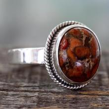 Orange Composite Turquoise Silver Ring