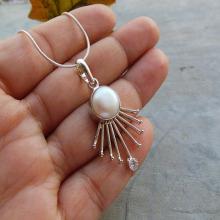 Pearl pendant - Bridal jewelry - Artisan pendant - Bezel pendant Cabochon pendant - Bridal pendant