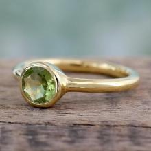 Peridot Solitaire Ring in Gold Vermeil from India Jewelry, 'Verdant Nature'