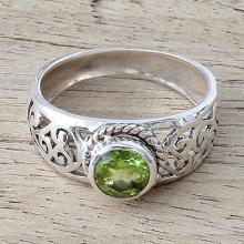 Peridot and Sterling Silver  Ring with Paisley Design