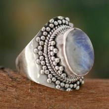 Rainbow Moonstone Cocktail Ring from India Sterling Silver, 'Radiant Moon'