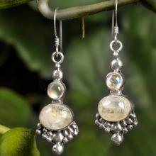 Rainbow Moonstone Earrings - Sterling Silver Tear Drop Earrings - Bezel Set Statement Earrings - Gemstone Earrings June Birthstone