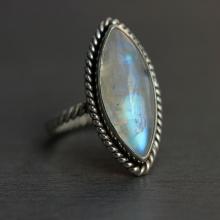 Rainbow Moonstone Ring - Ethnic - Statement ring - Artisan ring - Sterling silver- handmade ring