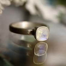 Rainbow Moonstone Sterling Silver Ring, Gemstone RIng, Cushion Shape Ring, Eco Friendly, Engagement Ring, Stacking Ring
