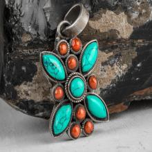 Red Coral Pendant, Silver Floral Pendant, Silver Flower Pendant, Red Flower Pendant, Red Gemstone Pendant
