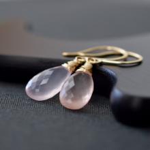 Rose Quartz Earrings  Pink Gemstone Earrings  Gold Rose Quartz pink Quartz  Wire Wrapped Briolette Earrings  French Wires