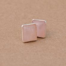 Rose Quartz Earrings set in Handmade Sterling Silver Earring Studs.  pale pink gemstones for birthdays, presents, gifts