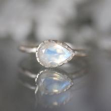 Sideswept Rainbow Moonstone Sterling Silver Ring, Gemstone Ring, Milgrain Details Inspired, Teardrop Shape, Engagement Ring - Made To Order