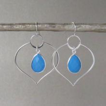 Silver Lotus Turquoise Earrings - Silver Hoop Earrings - Hoop Earrings