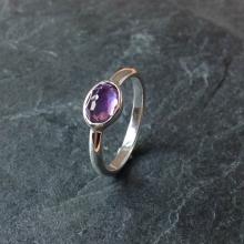 Silver amethyst oval rings, Rose Cut Gemstone Ring